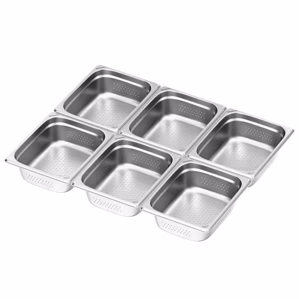 (6 pcs) Stainless Steel Gastronorm Pan GN 1/2 - perforated - Depth: 100mm