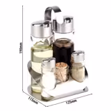 (6 pezzi) Menage - PRO - supporto in acciaio inox - incl. 5 contenitori in vetro