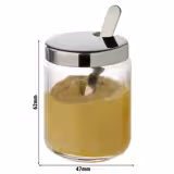 (6 buc) Recipient parmezan/dulceață - set 6 piese - Înălțime: 62 mm - 70 ml - recipient din sticlă; capac din oțel inoxidabil; cu linguriță - incl. 6 lingurițe - compatibil cu Set solniță 40457#6 & 40474#6