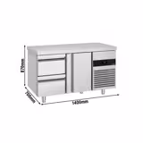 Commercial Counter Fridge PREMIUM - 1400x700mm - with 1 door - 2 drawers - capacity 281 litres