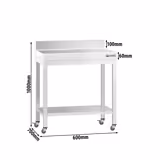 PREMIUM paslanmaz çelik çalışma masası - 600x700mm - taban, ayak ve tekerlekler ile