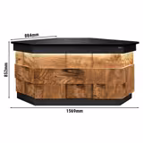 Corner Till Counter TORONTO - 1569mm - Wood-effect front panel - Black granite worktop - Matt black finish - Stainless steel body