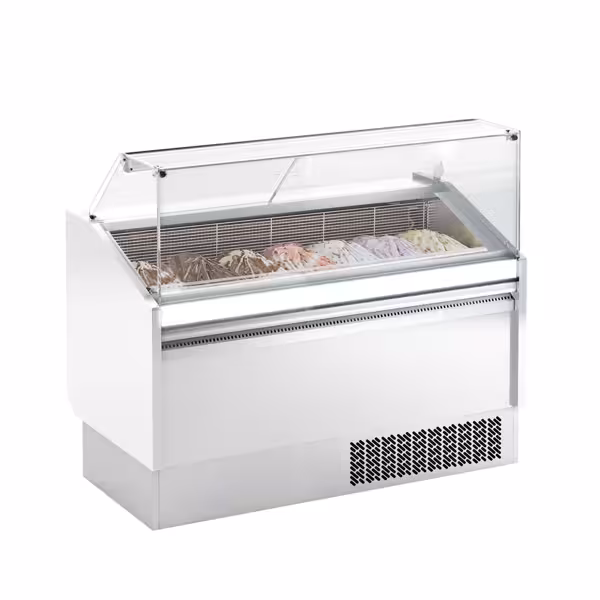 Vitrine à glace LEVI – 1620 mm – refroidissement statique – pour 9+9 bacs à glace de 5 litres – Blanc