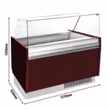 Ice Cream Serve Over Counter | LIAM - 1310mm - Static cooling - with LED lighting - for 10+10 x 5 litres Napoli pans - Granat red