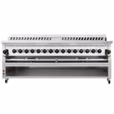 Vysoce výkonný plynový gril - 43 kW - na Adana a shish kebab - s podestavbou - pro 30 automaticky rotujících špízů