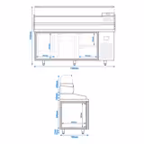 Banco pizza refrigerato PREMIUM PLUS - 1980x700mm - con 2 porte & 2 cassetti - piano in granito - con vetrina ingredienti refrigerata superiore - 9x GN 1/4