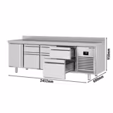 Koelwerkbank PREMIUM PLUS - 2452x600mm - 510 liter - met 1 deur - met 6 lades - met opstand
