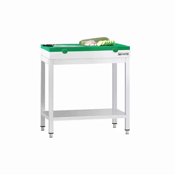 Masa de lucru inox PREMIUM - 0,6 m - cu poliță - cu blat de lucru verde