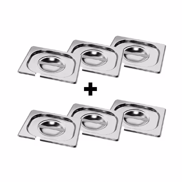 (6 pcs) Couvercle inox GN 1/6 - avec encoche louche - 176x162x7mm