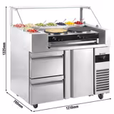 Saladette - 1210x700mm - met 1-deurs & 2 laden - opzet 9x GN 1/6 - incl. 2 roosters, crêpes-apparaat en houten spatel