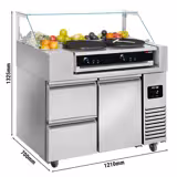 Hazırlık tezgahı - 1210mm - 1 kapı ve 2 çekmece - 9x GN 1/6 kap için - 2 pleytli krep makinesi dahil