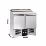 Commercial Saladette Prep Station PREMIUM – 1 Door – GN 1/1 Pan Well – 900×700 mm – +2 to +10 °C – Plastic top; Glass lid 4×GN1/3