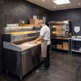 Balcão de pizza refrigerado PREMIUM - 1500x800mm - com tampo em granito - com 2 portas - incl. vitrina refrigerada superior LED - 5x GN 1/3 + 1x GN 1/2