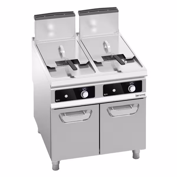 Dubbele gasfriteuse - 20+20 liter - 35 kW - indirect verwarmd - digitale bediening - Bflex Digital - met aftapkraan - incl. onderstel