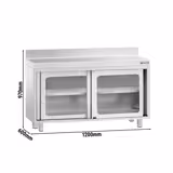 PREMIUM roestvrijstalen werkkast - 1200x600mm - met glazen schuifdeur & opstaande rand