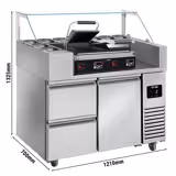 Commercial Refrigerated Prep Table PREMIUM – Glass Top – 1 Door + 2 Drawers – 1210 mm – for 9× GN 1/6 - with Contact Grill