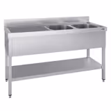 Chiuvetă din oțel inoxidabil ECO - cu polita  - 1,4 m - 2 cuva în dreapta - L 40 x L 40 x D 25 cm
