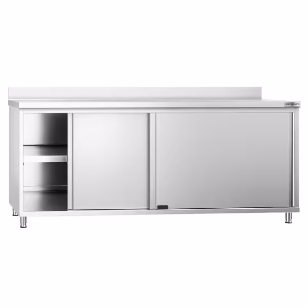 Gesloten RVS werktafel PREMIUM - 2000x700mm - met 2 schuifdeuren - met achteropstand