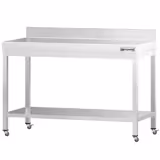 Edelstahl Arbeitstisch PREMIUM - 1200x600mm - mit Grundboden, Aufkantung & Rollen