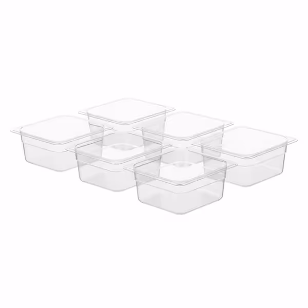 (6 pz) Vaschetta GN in policarbonato GN 1/6 - trasparente - 1,0 L - Altezza: 65mm