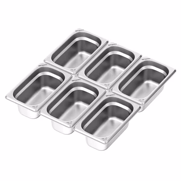 (6 stuks) RVS GN-bak GN 1/4 - Diepte: 100mm