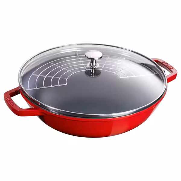 STAUB | SPECIALITIES - Wok mit Glasdeckel - Ø 300mm - Gusseisen - Kirsch-Rot
