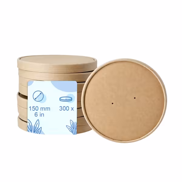 (300 sztuk) Kartonowe pokrywki z membraną – średnica 150 mm – brązowe