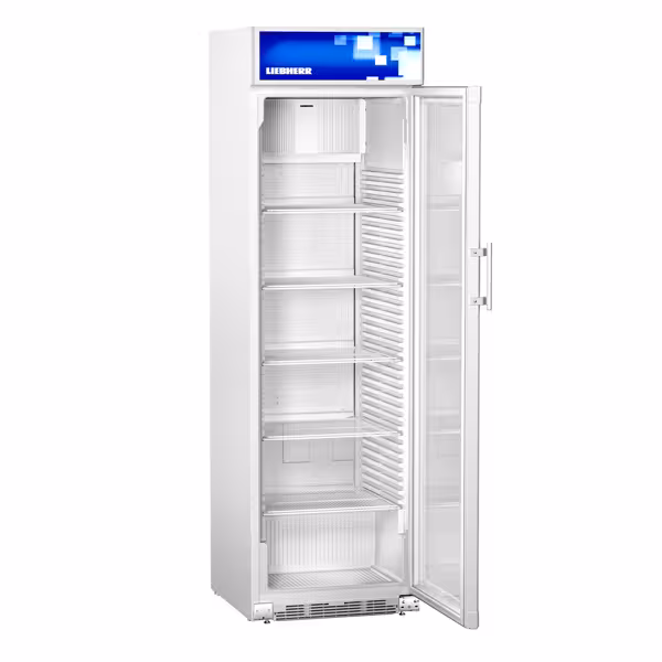 LIEBHERR | COMFORT - LED ثلاجة مشروبات - 385 لتر - أبيض - مزودة بباب زجاجي واحد وشاشة إعلانية وشريط