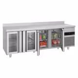 Hűtött munkaasztal PREMIUM - 2330x700 mm - GN 1/1 - 632 liter - ventilációs - 4 üvegajtóval - felhajtással