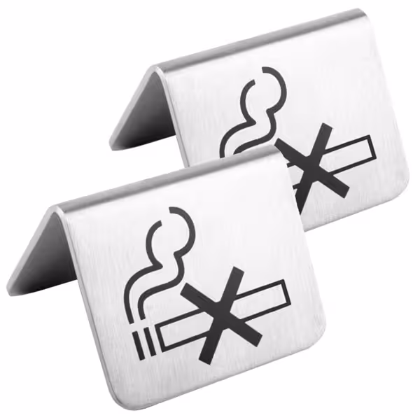 (6 pieces) Table top stand - Set of 2 - “No smoking” - stainless steel - 55x55mm