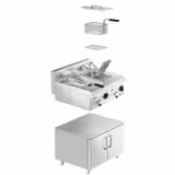 Elektrisk fritös - 10 + 10 liter (18 kW) inkl. underram | professionell friterare | rostfritt stål | gastronomi