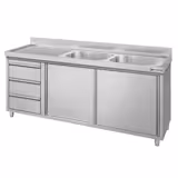 Commercial Sink Cabinet ECO - 1800x700mm - with 2 bowls right-hand - 3 drawers