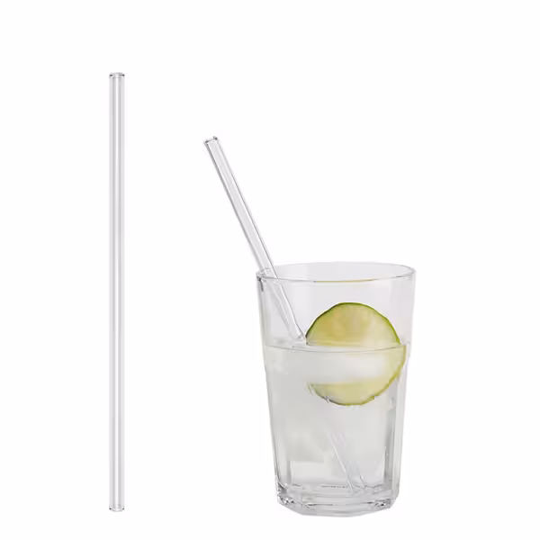 (50 pcs) Pailles en verre - 200mm - ø 8mm - Droites - Transparent - incl. 1 Nylon Goupillon de nettoyage