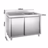 Diskbänk med underskåp PREMIUM - rostfritt stål - 1400x600 mm - med 1 ho - höger