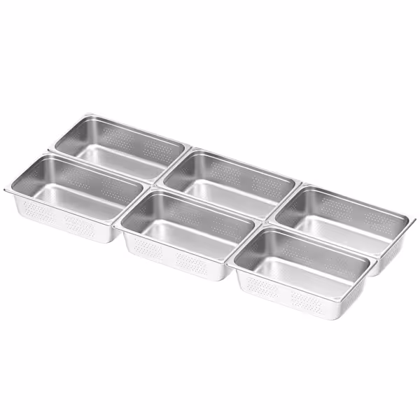(6 stuks) Roestvrijstalen bakjes GN 1/1 - geperforeerd - hoogte: 150mm