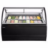 Vitrine de gelados Profissional NOLAN - 1736mm - Refrigeração ventilada - com iluminação LED - para 18 cubas de gelado de 5 litros - Preto - vidro frontal curvo - acesso pelo lado do operador