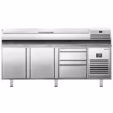 Commercial Pizza Prep Counter - Granite Top PREMIUM PLUS - 1980x700mm - with 2 doors & 2 drawers - incl. refrigerated topping unit - 9x GN 1/4