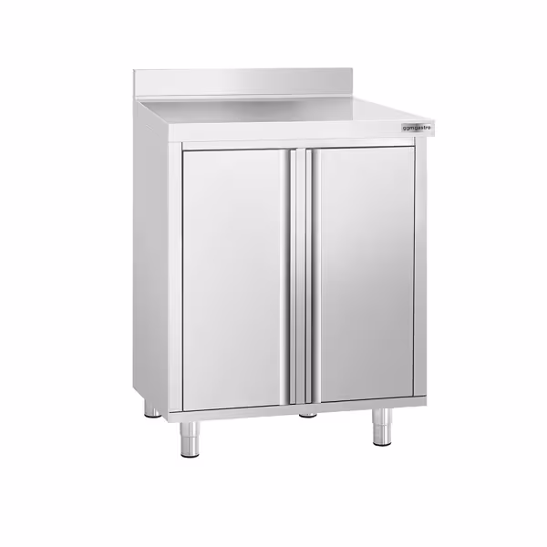 Szafka robocza ze stali nierdzewnej - 800x600mm - z drzwiami na zawiasach, z rantem - pod ekspres do kawy