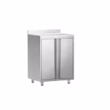 Table armoire en acier inoxydable - 800x600mm - avec portes battantes - avec dosseret - pour cafetière à filtre