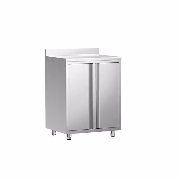 Table armoire en acier inoxydable - 800x600mm - avec portes battantes - avec dosseret - pour cafetière à filtre