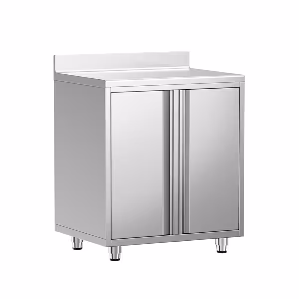 Gesloten RVS werktafel - 800x600mm - met 2 deuren - met achteropstand