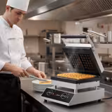 Wafelijzer - Enkel - Digitaal (met timer) - 1,6kW - Vorm: Brusselse wafel 6x4 - bakplaten met antiaanbaklaag (Teflon)