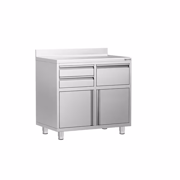 Arbeitsschrank - für Kaffeemaschine - 1000x600mm - mit 2 Schubladen, 2 Türen, 1 Abklopfschublade & Aufkantung