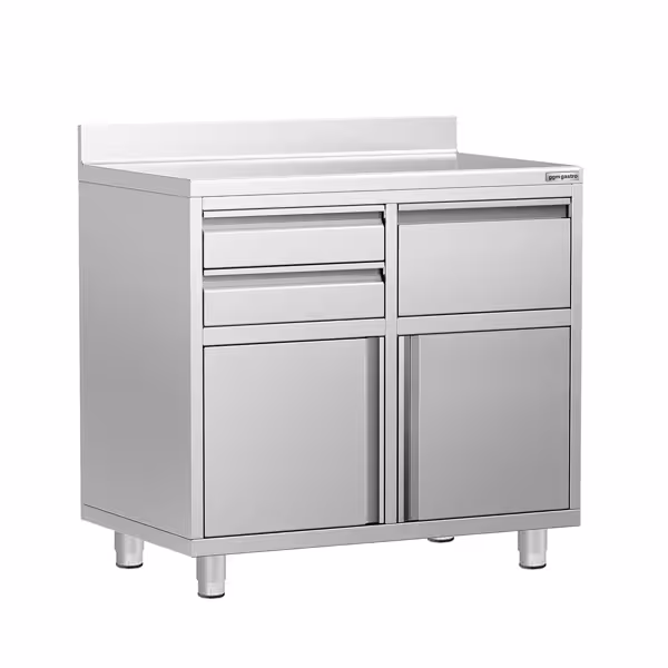 Koffiemachine onderkast RVS werkkast - voor koffiezetapparaat - 1000x600mm - met 2 laden, 1 deur, 1 uitkloplade - met achteropstand