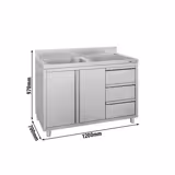 Spülschrank ECO - 1200x700mm - 3 Schubladen - & 1 Becken links