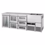 Comptoir de bar réfrigéré PREMIUM - 2500x700mm - 1 porte vitrée & 5 tiroirs en verre