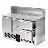 Saladette PREMIUM - 1368mm - 1 porta & 4 cassetti - con vano ingredienti per 8x GN 1/6, coperchio in acciaio inox - piano di lavoro in granito