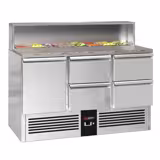 Saladette PREMIUM - 1368mm - 1 deur & 4 laden - met RVS deksel voor 8x GN 1/6 - granieten werkblad