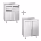1 x kaffebar arbetsskåp - 800 mm - 2 svängdörrar & 1 x kaffebar arbetsskåp - 800 mm - 2 lådor, 1 sumplåda