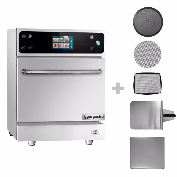 Speedofen - 3,5 kW - Edelstahl - inkl. Pizzablech, Korb, Antihaft-Blech | 80% schnelleres Garen